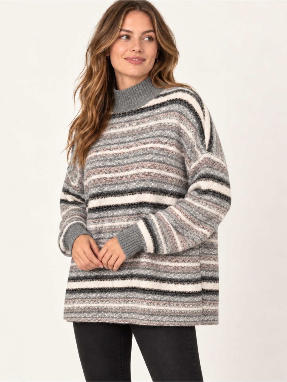 American Eagle comfy cozy Striped Mock Neck Oversized Sweater cabincore